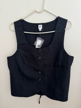 Women  Black Button-Front linen Sleeveless Bodysuit from GAP